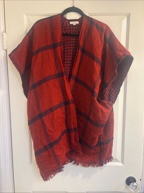 LOFT Red and Black Plaid Shawl Cardigan. Reversable print